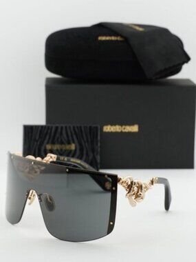 Roberto Cavalli SRC015M 0300 Shield Sunglasses - Gold/Brown